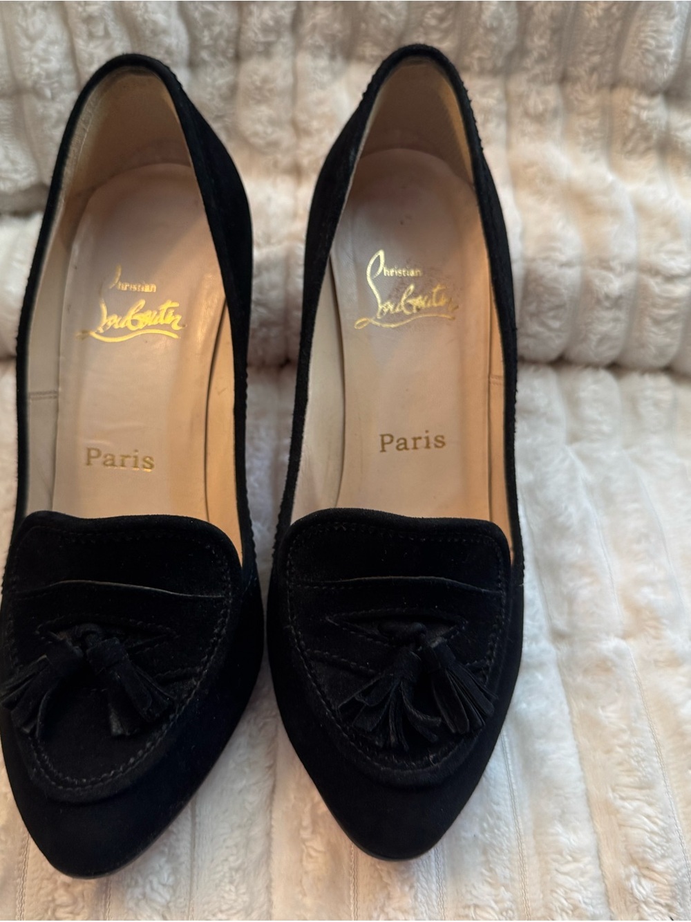 Christian Louboutin Black Suede Tassel Pointed Loafers